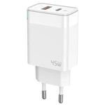 JELLICO wall charger C107 GaN PD 45W 1xUSB-C + 1xUSB QC3.0 White