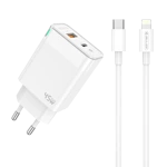 JELLICO wall charger C107 GaN PD 45W 1xUSB-C + 1xUSB QC3.0 + cable USB-C - Lightning White