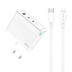 JELLICO wall charger C118 GaN PD 100W 2xUSB-C + 1xUSB QC3.0 + cable USB-C - Lightning White