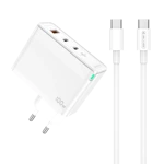 JELLICO wall charger C118 GaN PD 100W 2xUSB-C + 1xUSB QC3.0 + cable USB-C - USB-C White