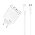 JELLICO wall charger C79 GaN PD 65W 2xUSB-C + 1xUSB QC3.0 + cable USB-C - USB-C White