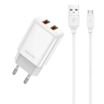 JELLICO wall charger EU02 2.4A 12W 2xUSB + cable Micro White