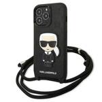 KARL LAGERFELD KLHCP13LCMNIPK IPHONE 13 PRO / 13 6.1 "HARDCASE CZARNY / BLACK LEATHER MONOGRAM PATCH AND CORD ICONIK