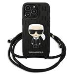 KARL LAGERFELD KLHCP13LCMNIPK IPHONE 13 PRO / 13 6.1 "HARDCASE CZARNY / BLACK LEATHER MONOGRAM PATCH AND CORD ICONIK