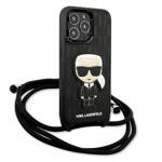 KARL LAGERFELD KLHCP13LCMNIPK IPHONE 13 PRO / 13 6.1 "HARDCASE CZARNY / BLACK LEATHER MONOGRAM PATCH AND CORD ICONIK