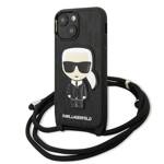 KARL LAGERFELD KLHCP13SCMNIPK IPHONE 13 MINI 5.4 "HARDCASE CZARNY/BLACK LEATHER MONOGRAM PATCH AND CORD ICONIK