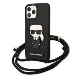 KARL LAGERFELD KLHCP13XCMNIPK IPHONE 13 PRO MAX 6.7 "HARDCASE CZARNY/BLACK LEATHER MONOGRAM PATCH AND CORD ICONIK