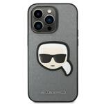 KARL LAGERFELD KLHCP14LSAPKHG IPHONE 14 PRO 6.1 "SREBRRY/SILVER HARDCASE SAFFIANO KARL`S HEAD PATCH