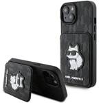 KARL LAGERFELD KLHCP15SSAKCNSCK IPHONE 15/14/13 6.1 "BLACK / BLACK HARDCASE SAFFIANO CARDSLOTS AND STAND MONOGRAM CHUPETTE