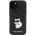 KARL LAGERFELD KLHCP15SSAKCNSCK IPHONE 15/14/13 6.1 "BLACK / BLACK HARDCASE SAFFIANO CARDSLOTS AND STAND MONOGRAM CHUPETTE