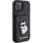 KARL LAGERFELD KLHCP15SSAKCNSCK IPHONE 15/14/13 6.1 "BLACK / BLACK HARDCASE SAFFIANO CARDSLOTS AND STAND MONOGRAM CHUPETTE