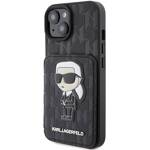 KARL LAGERFELD KLHCP15SSAKKNSCK IPHONE 15/14/13 6.1 "BLACK / BLACK HARDCASE SAFFIANO CARDSLOTS AND STAND MONOGRAM IKONIK PATCH