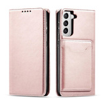 MAGNET CARD CASE CASE FOR SAMSUNG GALAXY S22 POUCH CARD WALLET CARD STAND PINK