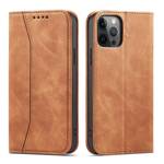 MAGNET FANCY CASE CASE FOR IPHONE 12 PRO POUCH CARD WALLET CARD STAND BROWN