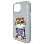 Nimmy etui iPhone 15 6.1" szary/gray      Glasses Cool Cat