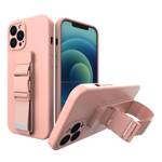 ROPE CASE GEL TPU AIRBAG CASE COVER WITH LANYARD FOR IPHONE XS MAX PINK