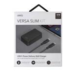 UNIQ Ład. siec. Versa Slim  USB-C PD 18W + kabel USB-C na USB-C czarny/charcoal black (LITHOS Collective)