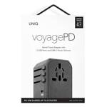 UNIQ Ład. siec. Voyage World Adapter 33W + 2xUSB + PD 18W + QC 3.0 szary/charcoal grey (LITHOS Collective)