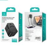 USAMS Adapter siec 1xUSB+2xUSB-C T62 65W 4w1 US/AU/EU/UK czarny/black CC199TC01 (US-CC199) Univesal Travel Charger