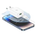 USAMS Ład. siec. 18W + kabel Lightning/ USB-A Fast Charging biały/white series SC SCXLTZ03