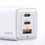 USAMS Ład. siec. 2xUSB-C+1xUSB 65W (only head) GaN PD3.0 +QC3.0 Fast Charging biały/white Sandru Series CC180TC02 (US-CC180)