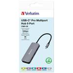 Verbatim Adapter Hub USB-C - HDMI/        3xUSB-A/SD/microSD/2xUSB-C/Eternet aluminiowy/aluminum 32152