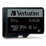 Verbatim Karta microSD 64GB + adapter Pro U3 czarny/black 47042