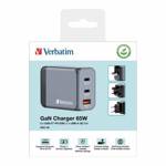 Verbatim Ładowarka sieciowa GaN 65W 2xUSB-C/USB-A + Adapter EU/UK/US GNC-65 32201