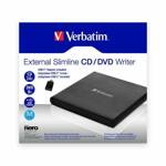 Verbatim Zewnętrzna nagrywarka Slimline CD/DVD USB-A + kabel USB-A/USB-A do USB-C czarny/black 98938