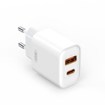 XO CE12 PD QC 3.0 20W 1x USB 1x USB -C PD charger Biała + USB cable - microUSB