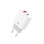 XO CE12 PD QC 3.0 20W 1x USB 1x USB -C PD charger Biała + USB cable - microUSB