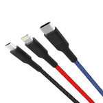 XO NB54 3in1 USB - Lightning + USB -C + MicroUSB 1.2 m 3a multi -colored