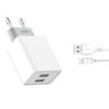 XO WALL CHARGER L65 + MICRO 2USB CABLE 2.4A WHITE