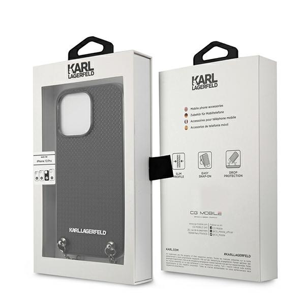 KARL LAGERFELD KLHCP13XPMK IPHONE 13 PRO MAX 6,7" HARDCASE CZARNY/BLACK LEATHER TEXTURED AND CHAIN