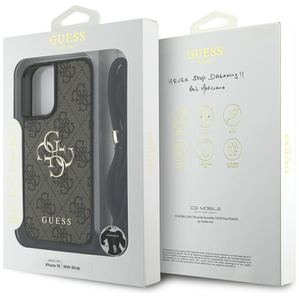 Etui Guess 4G Big Logo Cord Stap         Crossbody do iPhone 16 brązowy