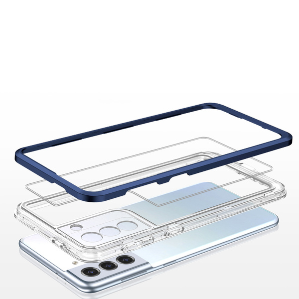 CLEAR 3IN1 CASE FOR SAMSUNG GALAXY S22 + (S22 PLUS) FRAME GEL COVER BLUE