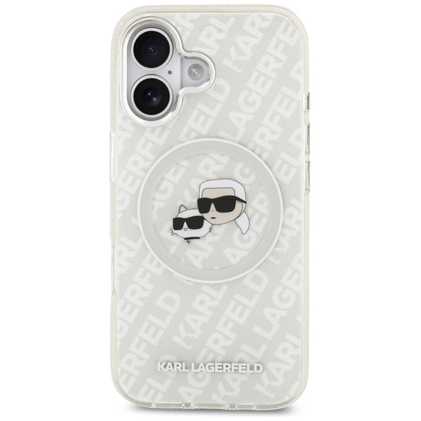 Etui Karl Lagerfeld IML Glitter Karl &   Choupette Heads Logo MagSafe do iPhone 17 szary