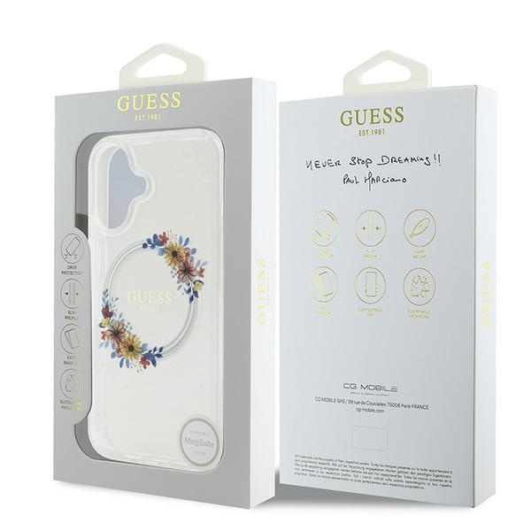 Guess GUHMP16SHFWFCT iPhone 166.1" przeźroczysty/transparent hardcase IML Flowers Wreath MagSafe