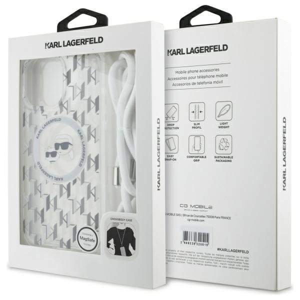 Karl Lagerfeld KLHMP16XHCKCKLCT iPhone    16 Pro Max 6.9" transparent hardcase IML Crossbody Monogram Karl & Choupette Head MagSafe