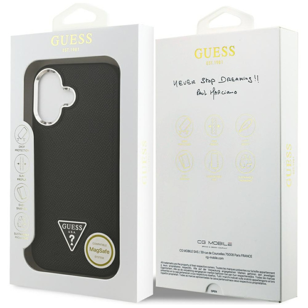 Etui Guess Grained Triangle Logo MagSafe do iPhone 17 czarny