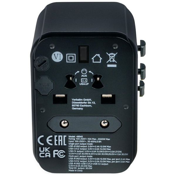 Verbatim Adapter podróżny EU/UK/US2xUSB-A/2xUSB-C PD 30W UTA-03 czarny/black 49545
