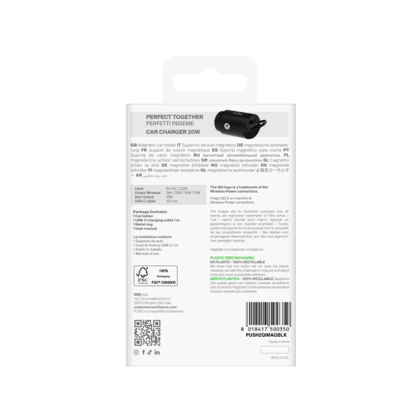 Puro Car Holder with Qi2 Charger, MagSafe Compatible - Black