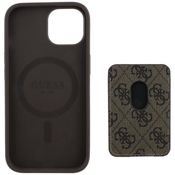 Etui Guess 4G Stripes z portfelem        Magsafe do iPhone 15 brązowy
