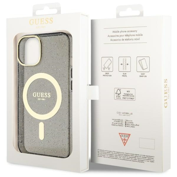 Guess GUHMP14MHCMCGK iPhone 14 Plus/ 15 Plus 6.7" czarny/black hardcase Glitter Gold MagSafe