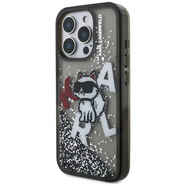 Etui Karl Lagerfeld Liquid Glitter       Choupette Logo do iPhone 16 Pro Max czarny