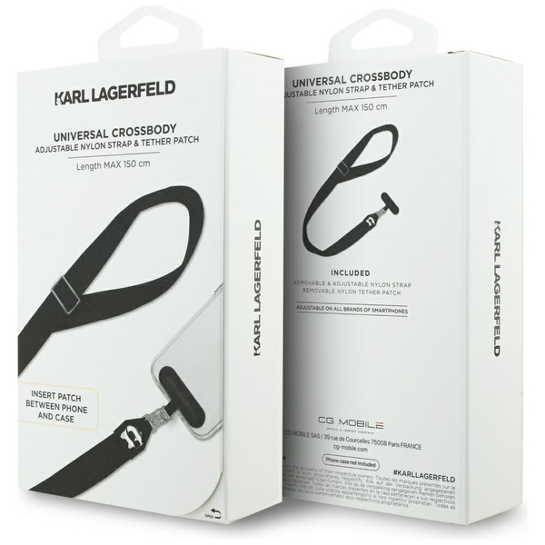 Uniwersalna smycz Karl Lagerfeld         Universal Strap Tether Patch Choupette Metal Logo czarny