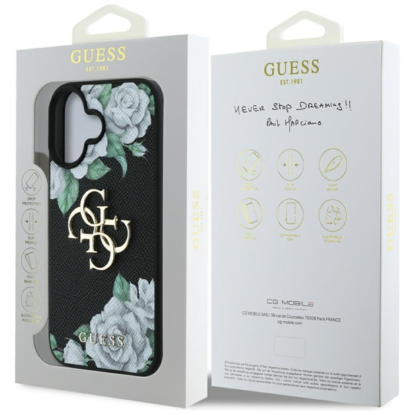 Etui Guess Grained Roses Big 4G logo do  iPhone 16 czarny