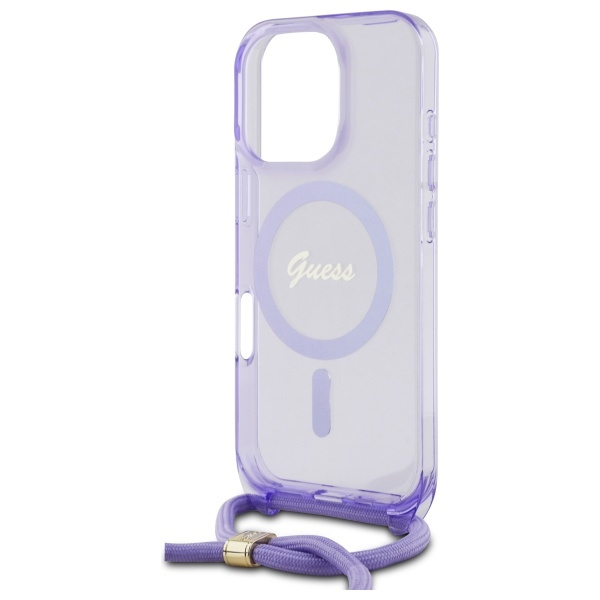 Guess GUHMP16LHCTSGNSU iPhone 16 Pro     6.3" fioletowy/purple hardcase Crossbody Cord Script MagSafe