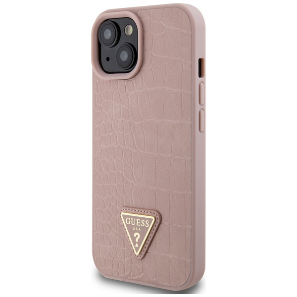 Guess GUHCP15SPCRTHCP iPhone 15 / 14 / 13 6.1" różowy/pink hardcase Croco Triangle Metal Logo