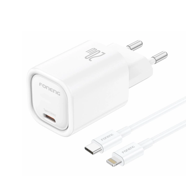 FONENG wall charger EU69 PD 20W 1xUSB-C + cable USB-C - Lightning White